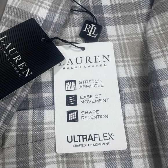 Lauren Ralph Lauren Lassiter 100% Linen Plaid Sport Coat Blazer 40S Cream Grey - Picture 11 of 16